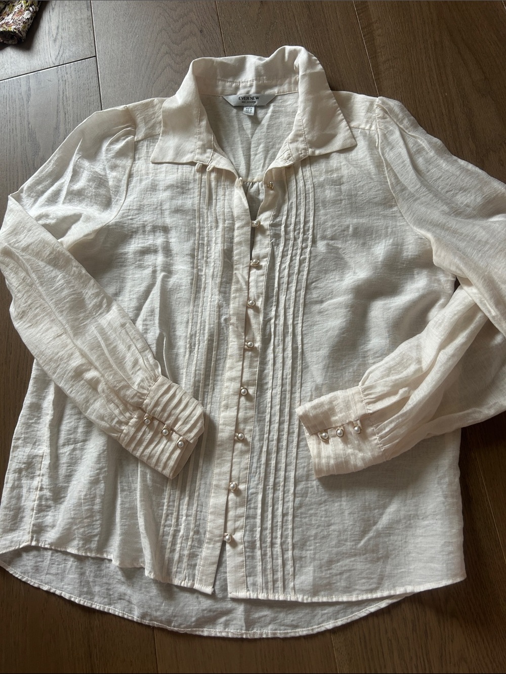 Evernew Cream Button-Front Pintuck Blouse
